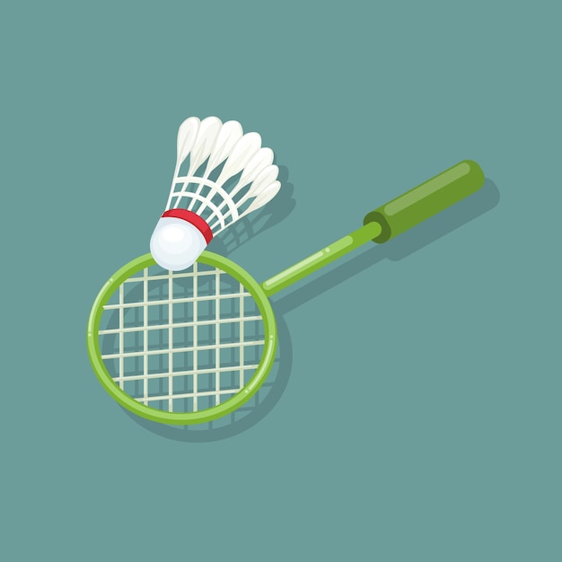 Vector de ilustración de dibujos animados de símbolo de deporte de raqueta de bádminton y volante