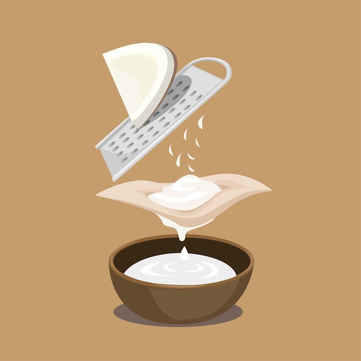 Vector vector de ilustración de dibujos animados de símbolo de información de ingrediente de comida tradicional de proceso de leche de coco
