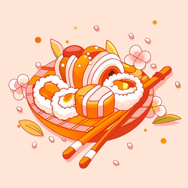 Vector vector de ilustración de dibujos animados de sushi dibujados a mano