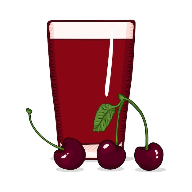 Vector ilustración de dibujos animados vaso de jugo de cereza