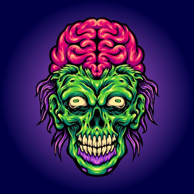 Vector de ilustración de dibujos animados de zombie head horror para marca o mercancía
