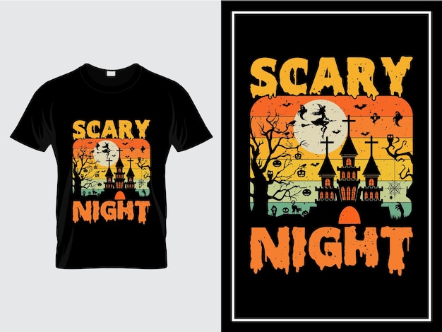 Vector de ilustración de diseño de camiseta de Halloween Noche de miedo