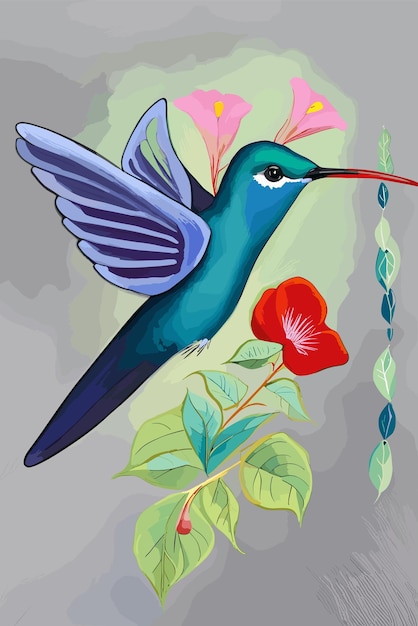 Vector un vector de ilustración de diseño de dibujos animados de colibrí