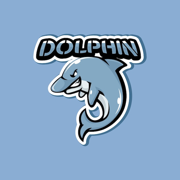 Vector de ilustración de diseño de logotipo de mascota de dibujos animados de delfines para deportes de equipo o juegos