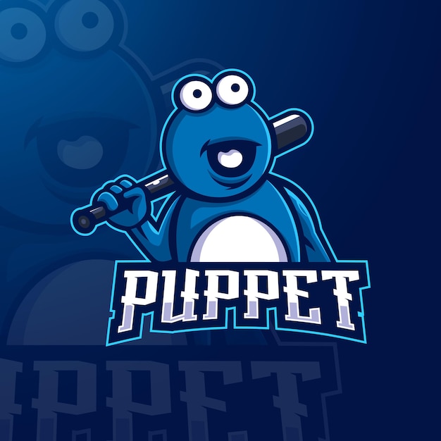 Vector de ilustración de diseño de logotipo de mascota e-sport de marionetas