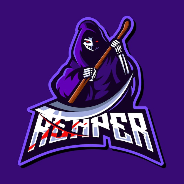 Vector de ilustración de diseño de logotipo de mascota Reaper para juegos de esport en equipo