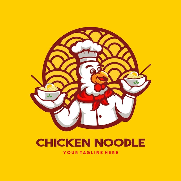 Vector de ilustración de diseño de logotipo de mascota de restaurante de fideos de pollo