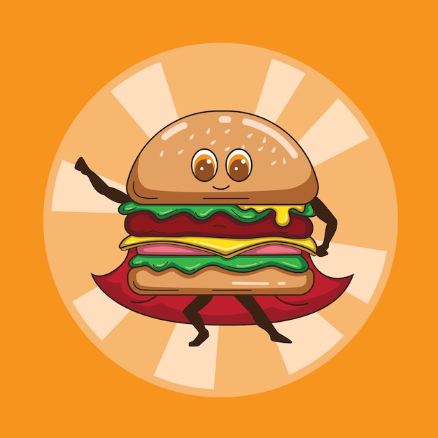 vector de ilustración de diseño de personaje de dibujos animados súper hamburguesa