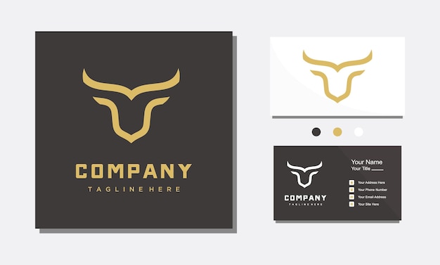 Vector de ilustración de diseño de símbolo de logotipo minimalista de oro de toro de cabeza de búfalo para empresa