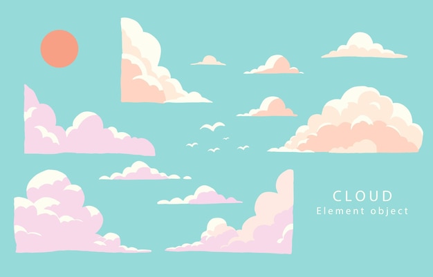 Vector de ilustración de elementos de nubes y sol para el diseño meteorológico