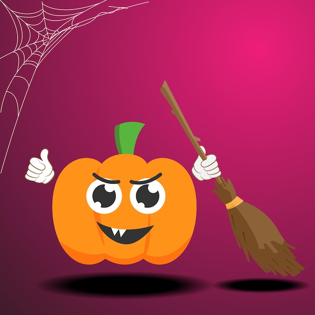 Vector de ilustración de escoba de bruja de calabaza de halloween