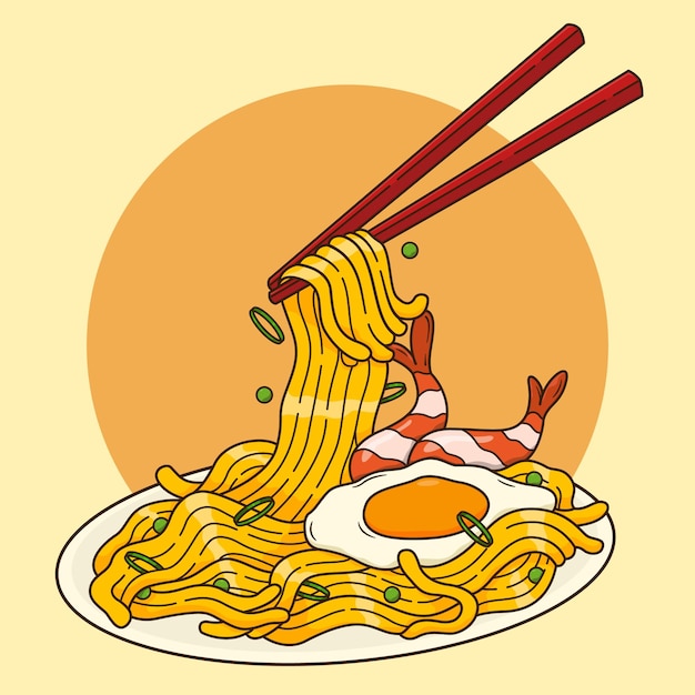 Vector de ilustración de fideos fritos