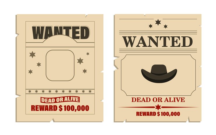 Vector vector ilustración foto cartel buscado hombre muerto o vivo cartel occidental bandido fugitivo quería vaquero un aviso de recompensa para el ladrón impreso en pergamino