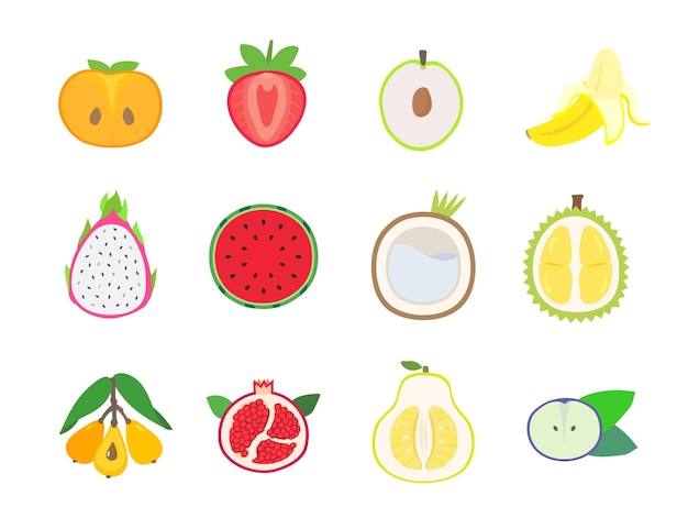 Vector vector de ilustración de frutas simpáticas y coloridas cortadas en medias rebanadas