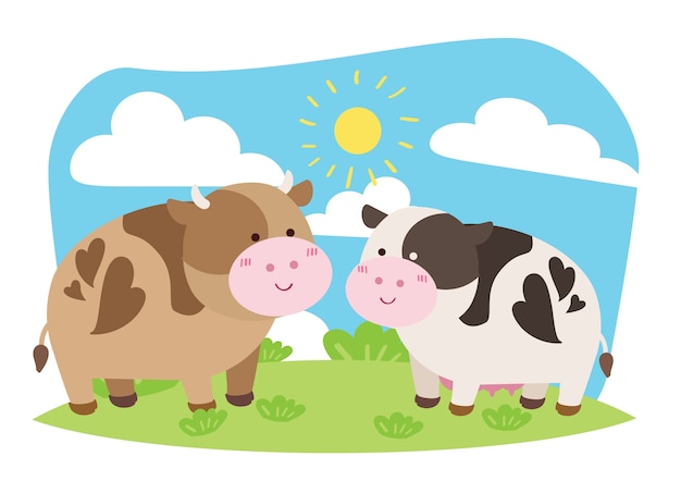 Vector de ilustración de granja de vaca linda