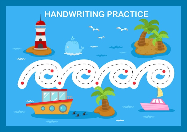 Vector de ilustración de la hoja de práctica de escritura a mano
