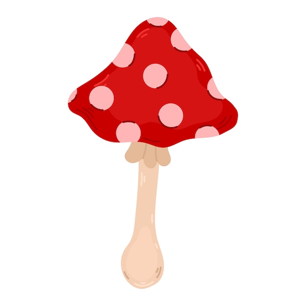 Vector de ilustración de hongo con capucha roja agarica de mosca de hongos sobre fondo blanco
