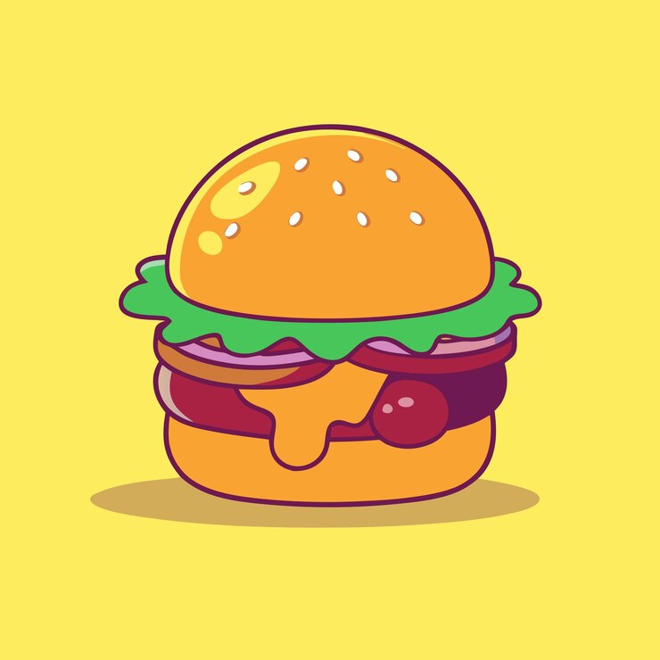 Vector de ilustración del icono de dibujos animados de la hamburguesa de queso