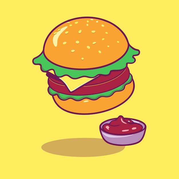 Vector de ilustración del icono de dibujos animados de la hamburguesa de queso