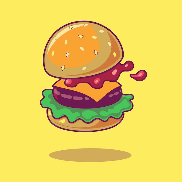 Vector de ilustración del icono de dibujos animados de la hamburguesa de queso