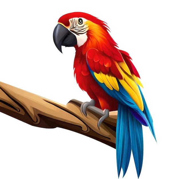 Vector ilustración lindo guacamayo dibujos animados sentado en la rama