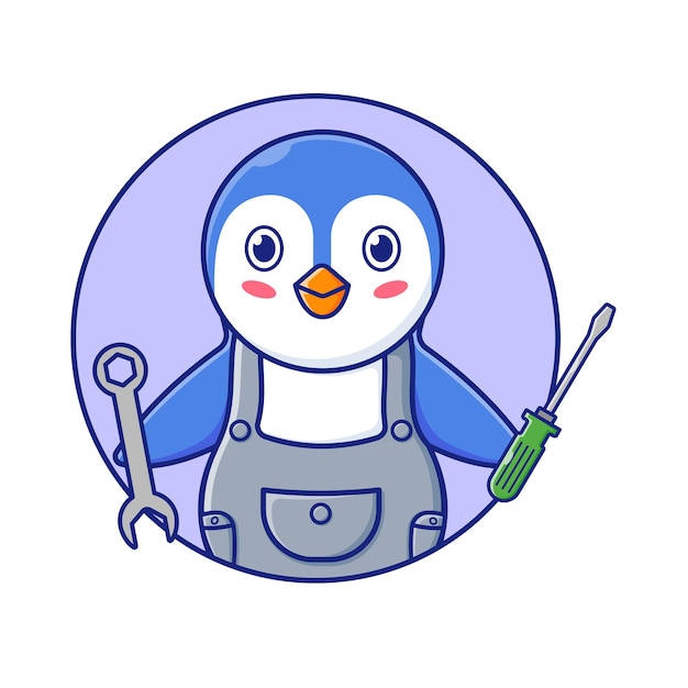 El vector de ilustración del logotipo del avatar de Cute Pinguin Mechanic