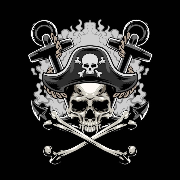 Vector de ilustración de logotipo de calavera de piratas