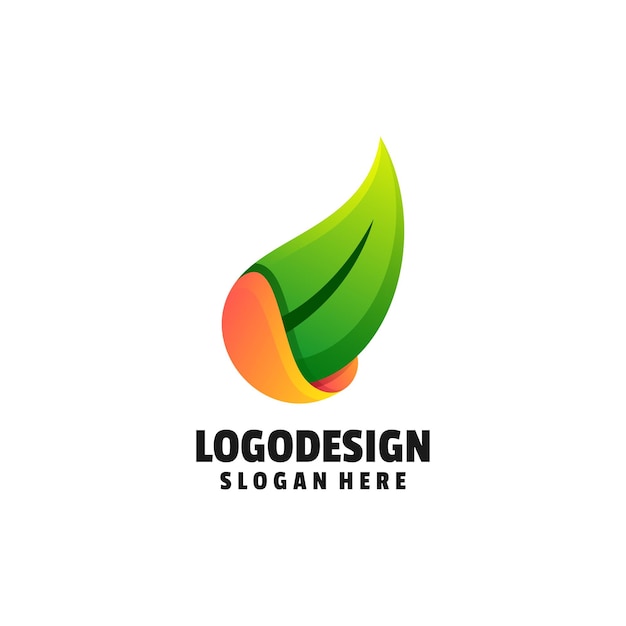 Vector Ilustración Logotipo Con Hoja Verde Estilo Colorido Degradado