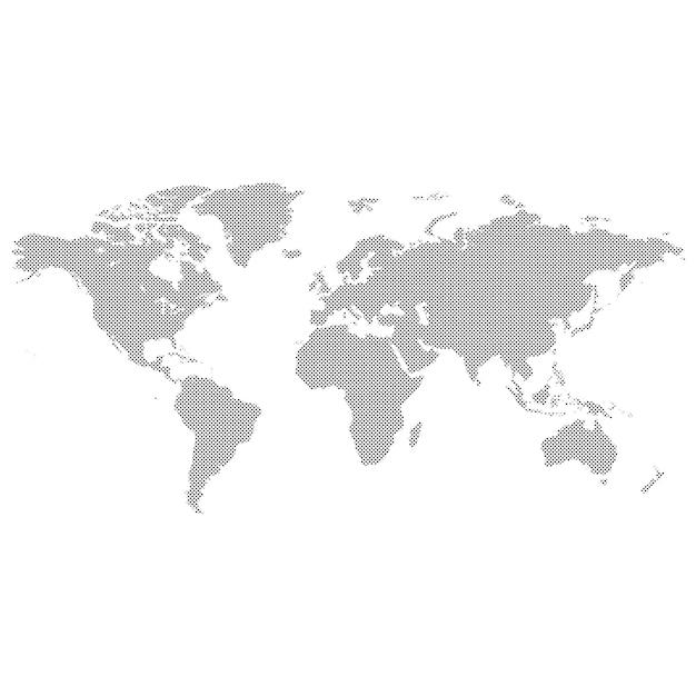 Vector de ilustración de mapa mundial punteado de semitono negro