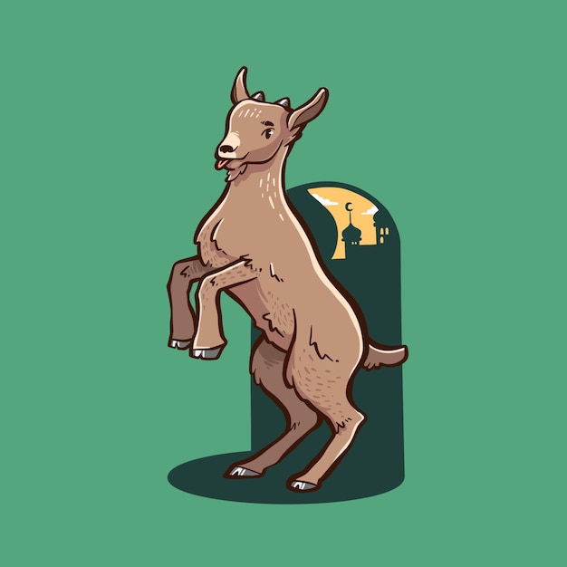 Vector de ilustración de mascota de cabra marrón para eid al adha