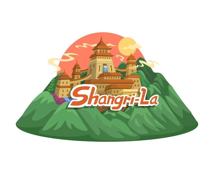 Vector vector de ilustración de la mascota del lugar mítico de shangrila