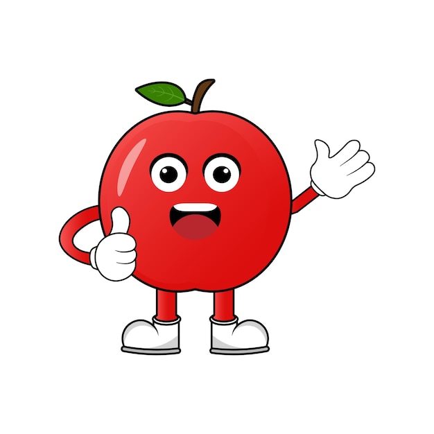 Vector de ilustración de la mascota de la manzana roja Ilustración de una mascota aislada sobre fondos blancos