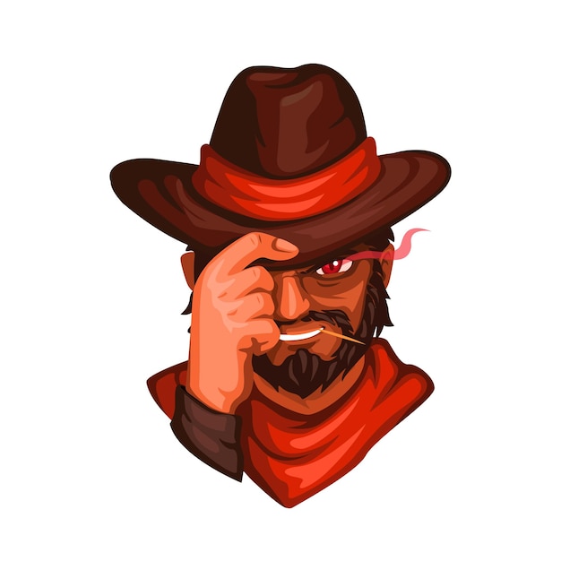 Vector de ilustración de mascota de personaje de cabeza de vaquero