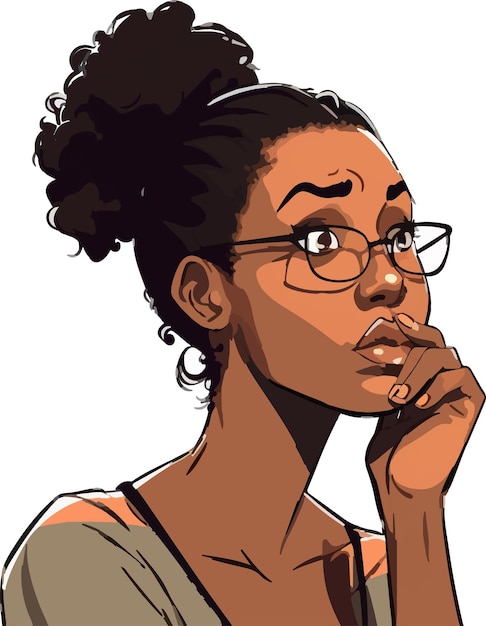 Vector de ilustración de mujer negra pensando