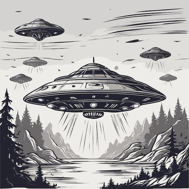 vector de ilustración de nave espacial extraterrestre ovni aterrador Ai