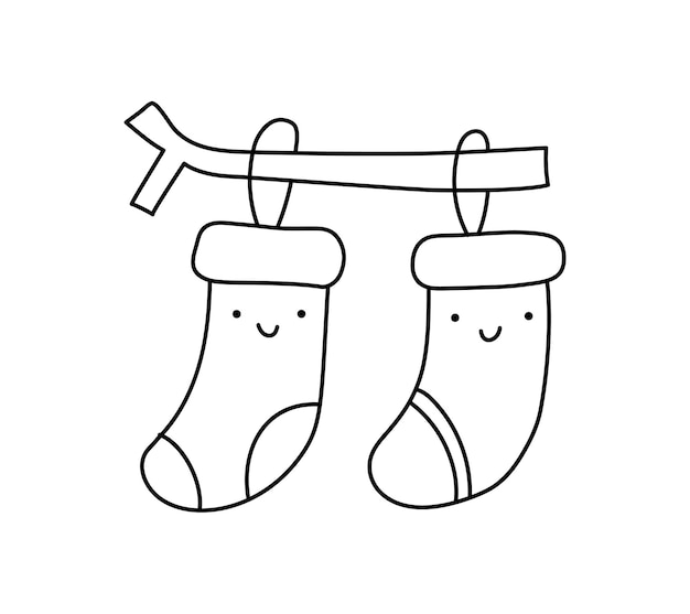 Vector ilustración de Navidad par de cálidos calcetines de punto feliz línea smilling par