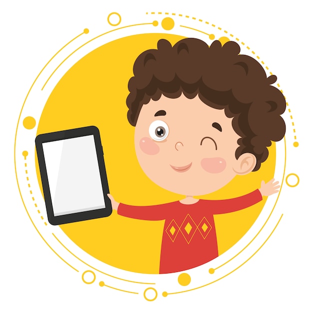 Vector ilustración de niño usando Tablet Pc