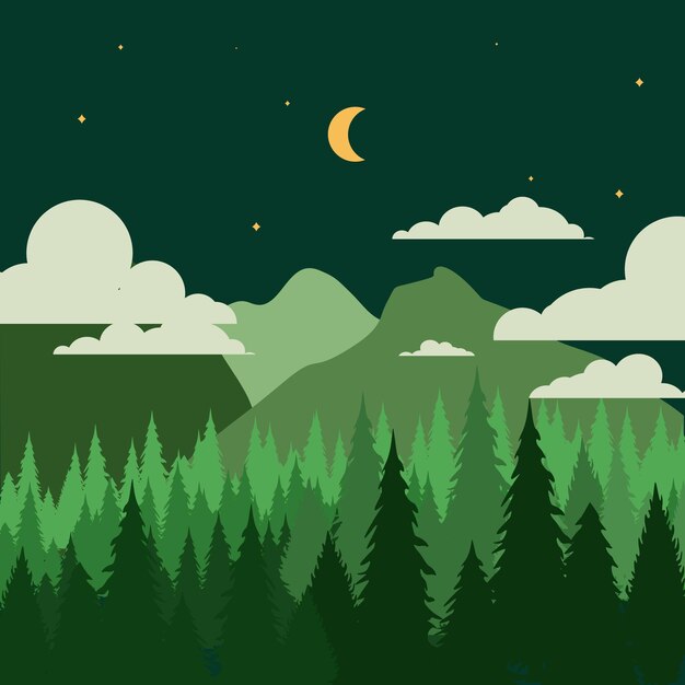 Vector de ilustración de noche de paisaje natural