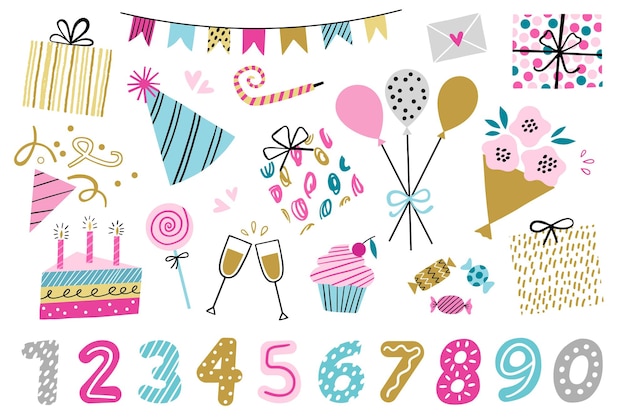 Vector de ilustración de objeto de fiesta de cumpleaños con número de edad