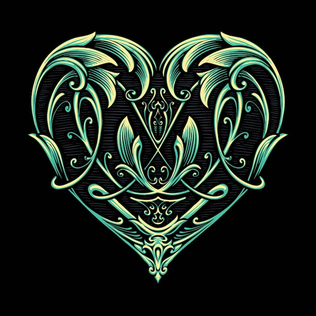 Vector de ilustración de ornamento barroco de amor