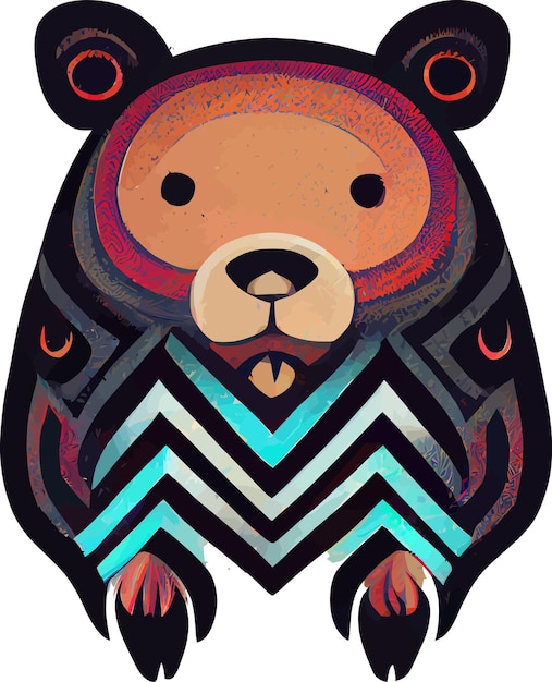 vector de ilustración de oso lindo aislado en blanco con estilo tribal bueno para logo