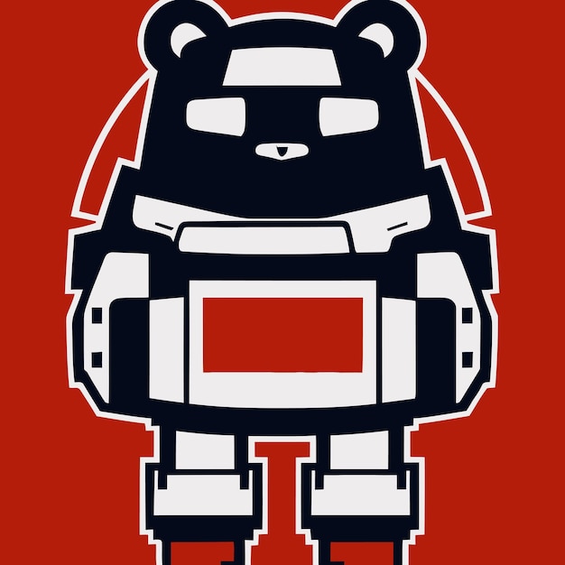 Vector vector de ilustración de oso robótico con traje espacial con color rojo azul y blanco aislado