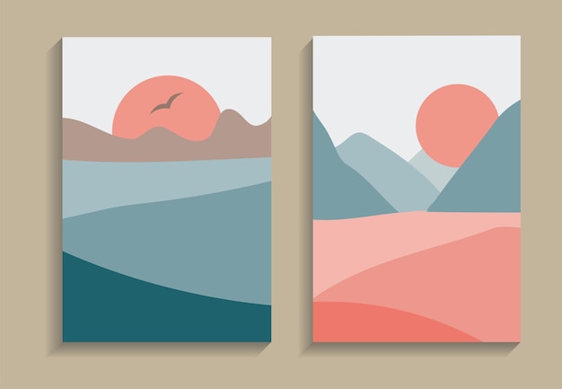 vector de ilustración de paisaje dibujado plano y básico minimalista