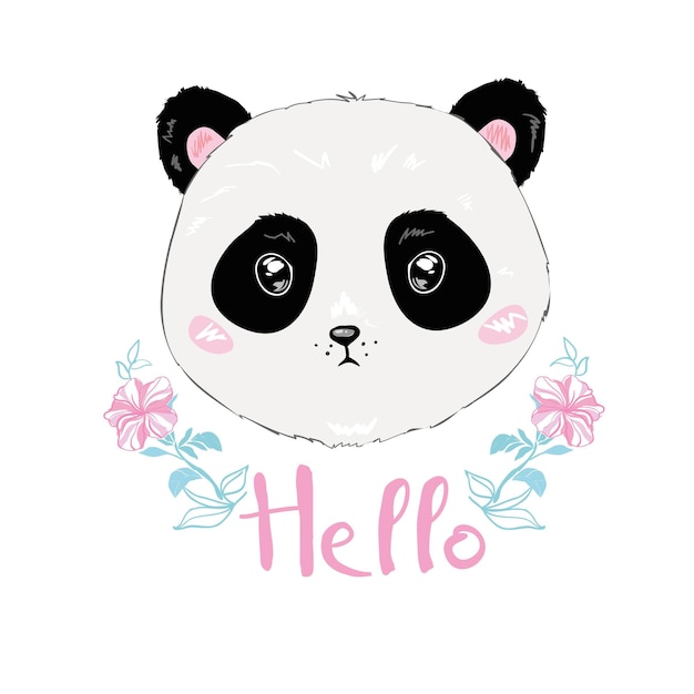 Vector de ilustración de panda, linda cabeza de panda aislada en fondo blanco