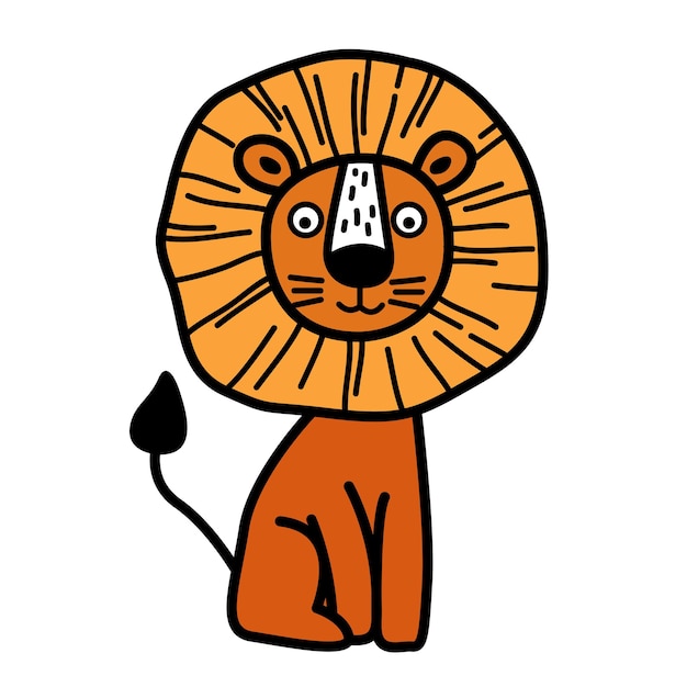 Vector de ilustración de personaje de león dibujado a mano