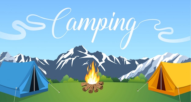 Vector ilustración plana camping.