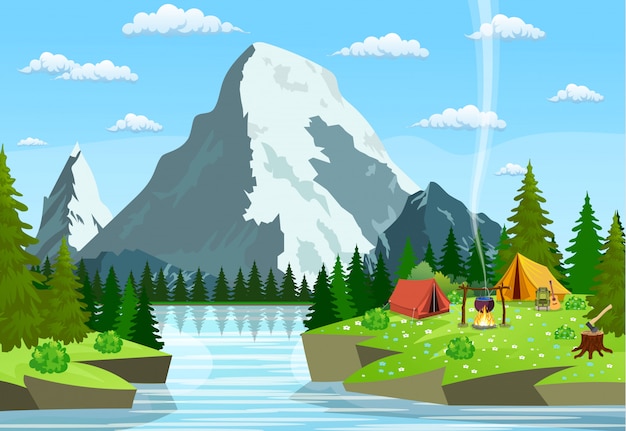 Vector ilustración plana camping.