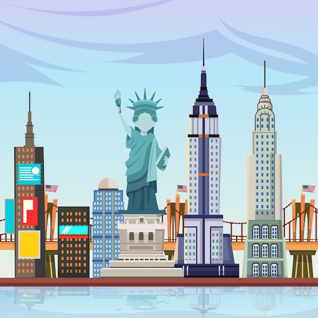 Vector vector ilustración plana de la ciudad de nueva york, metrópolis moderna de estados unidos clipart aislado