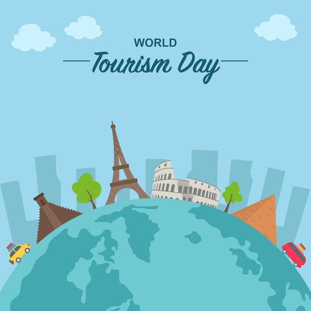 Vector de ilustración plana del día mundial del turismo