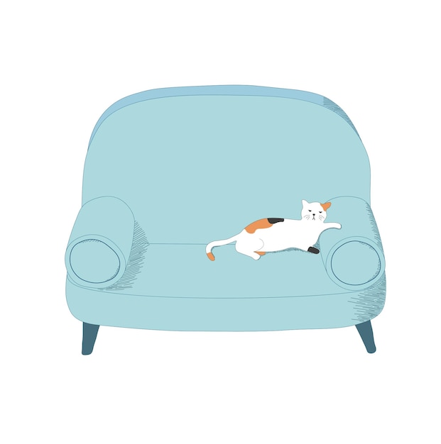 Vector vector de ilustración plana de dibujos animados de gato lindo aislado sobre fondo blanco